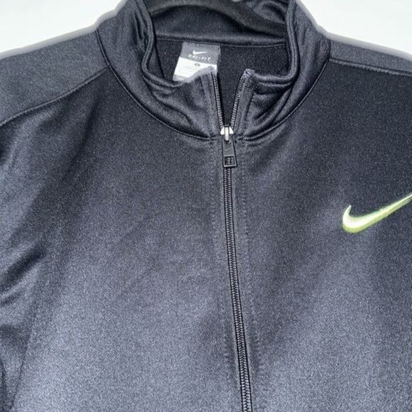 Nike Dri-Fit Black & Neon Yellow Full-Zip Jacket L Unisex 100% Polyester Lightwe - Picture 4 of 9